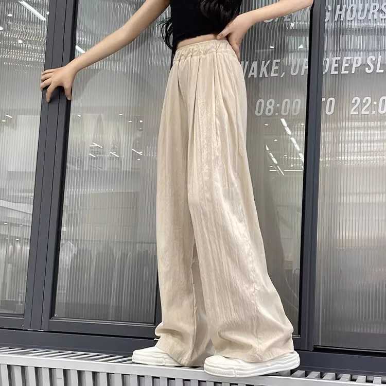 Girls Trouser Loose and Versatile Wide leg Pants Fashion Solid Color Folded Pants Casual Simple StyleT250318