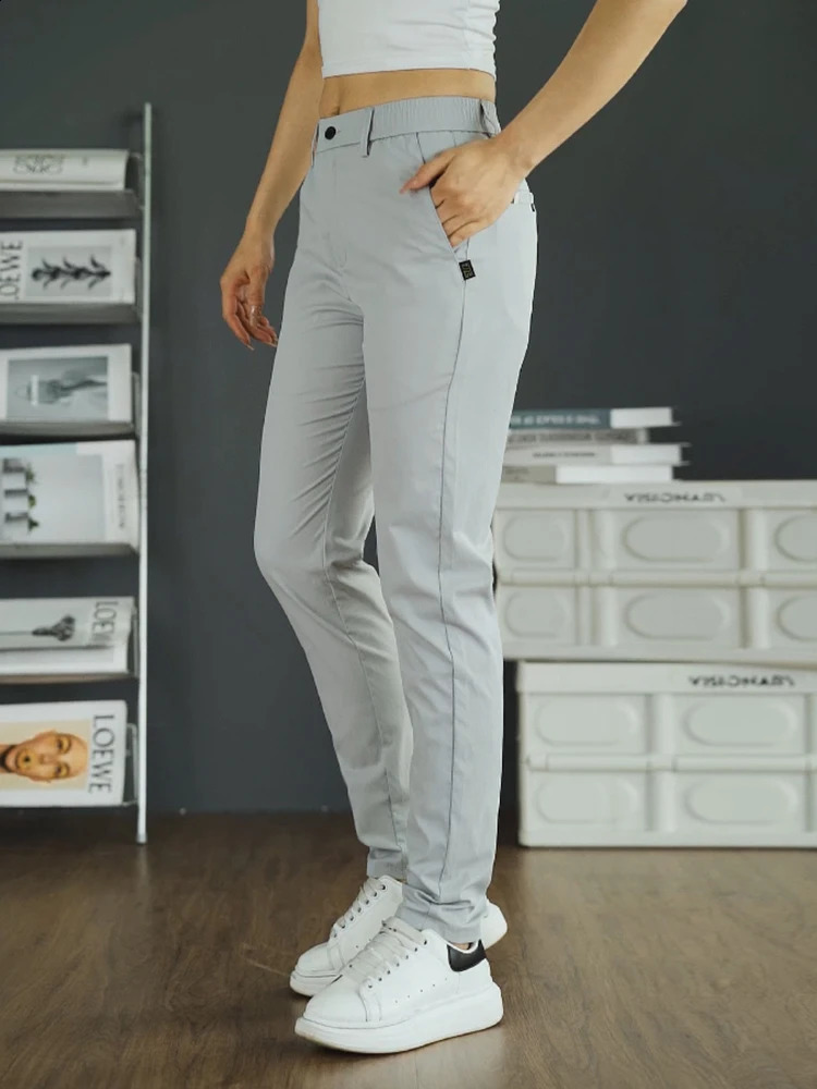 2025 Business Ice Silk Pants Straight Elastic Waist Black Grey Trouser Breathable Simple Mens Clothing Casual Set 250311