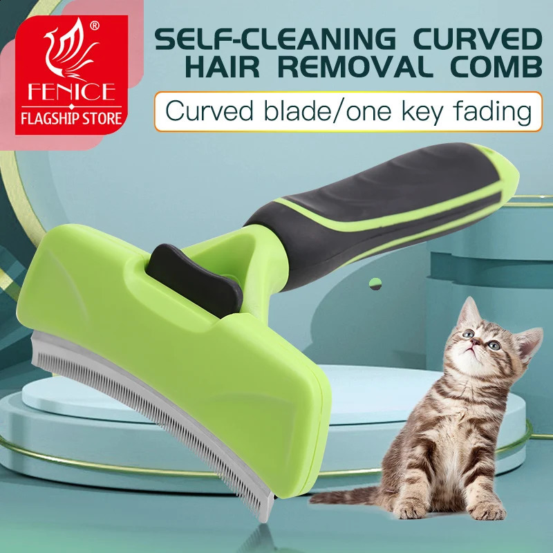 Fenice selfcleaning curved wire brush used for dogs cats hair removal massage pet comb beauty products 250318
