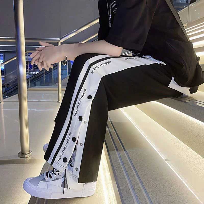 2023 Side Button Jogger Wide Leg Pants Men Trousers Y2k Korea Style Hip-Hop Streetwear Harajuku Loose Womens Baggy Sweatpants X250319