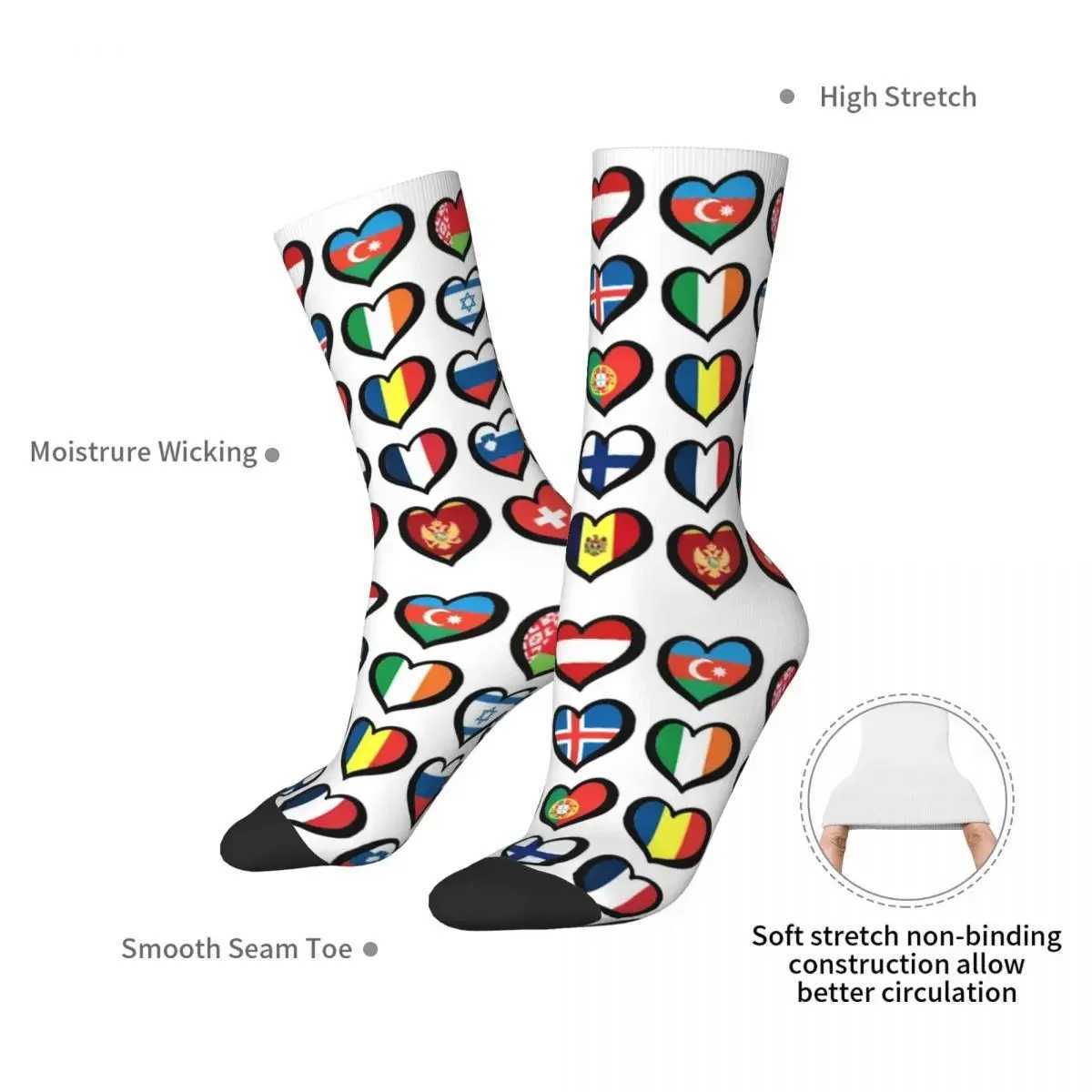 Eurovision Song Contest Flag Heart Socks Harajuku Soft Socks Four Seasons Neutral Birthday Gift Stocking Accessories X250319