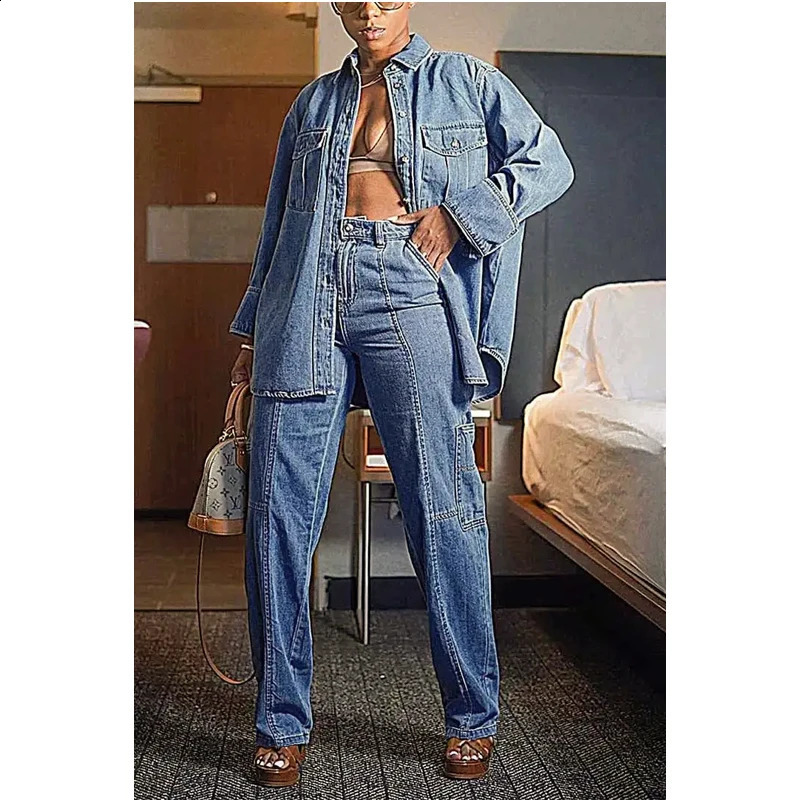 Yellow size high waisted cargo denim pants blue pocket straight leg carpenter tight jeans womens loose Trouser T35 T16 250317