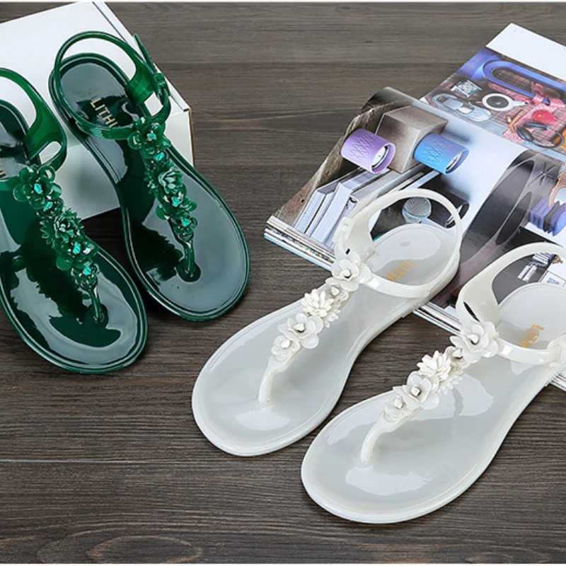 New Arrival Summer Handwork Flower Women jelly Sandals New Clip Toe Flip Flops Shoes Female Flat Casual Beach Holiday Non-slip Slippers T250318