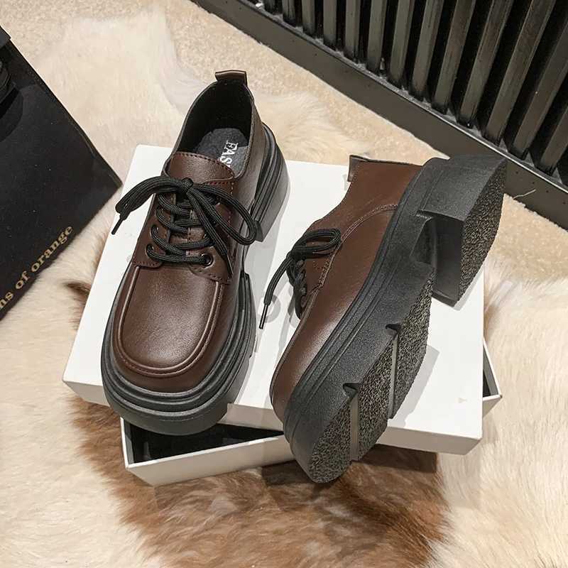 2025 Womens Spring New Black Platform Lace Flat Shoes Womens Soft Padded Boat Shoes Designer Casual Leather Oxford Q67XJ250319