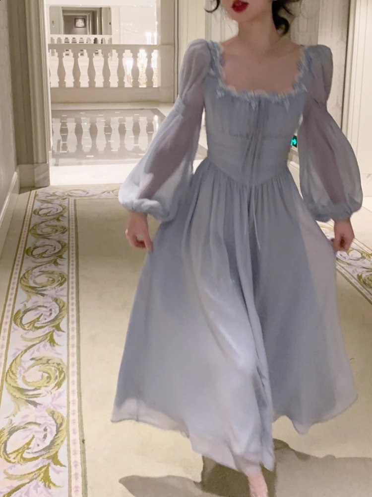 2025 Summer Elegant Fairy Midi Dress Women Causal Long Sleeve Vintage Party Dress Female Ruffles One Piece Dress Korean Chic Y2k 250319