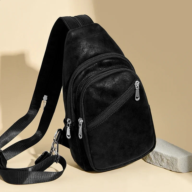 PU Solid Color Product Womens Waist Packs Zipper Casual Crossbody Bag Soft Versatile Commuting Chest Bag 250317