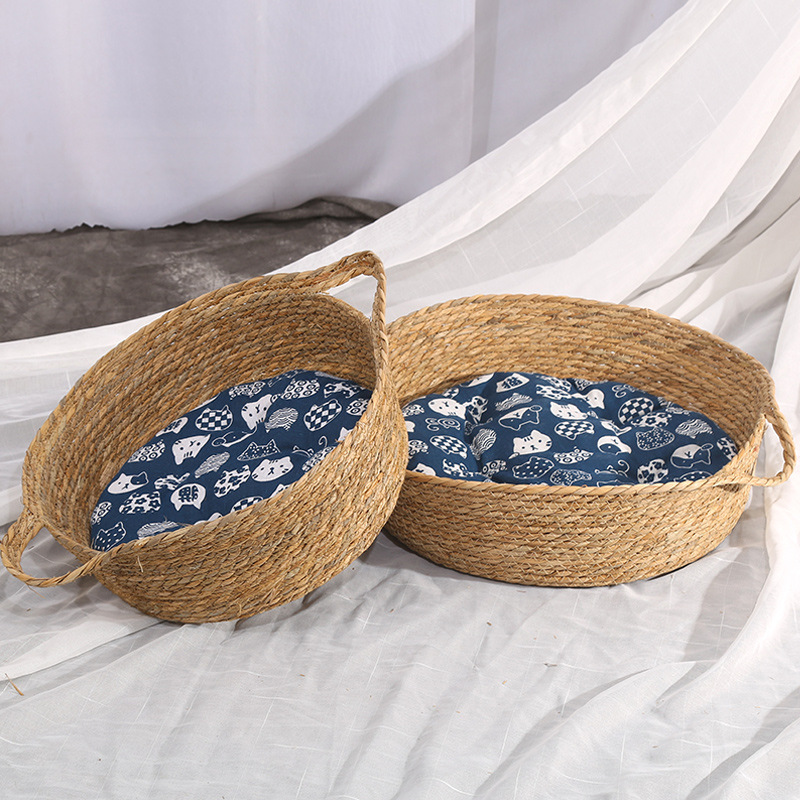 Cat Beds Furniture Pure Manual Rattan Woven Nest Four Seasons General Dandelion Cool Bed Scratch Board Pet Products - view 5