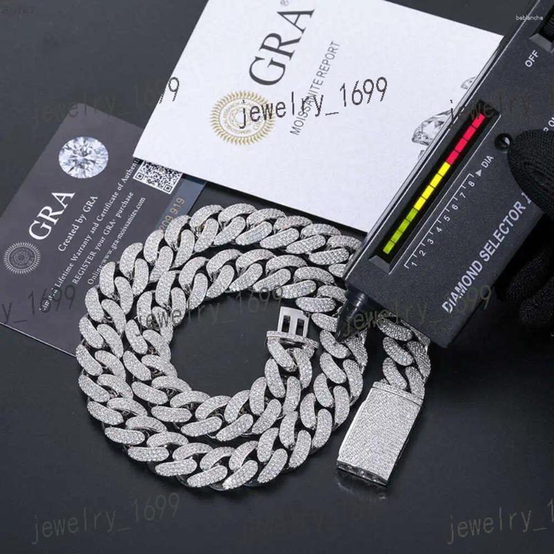Pendant Necklaces Selling Men Hip Hop Jewelry Bling 15mm Sterling Silver Vvs Moissanite Iced Out Cuban Link Chain Necklace With Certificate