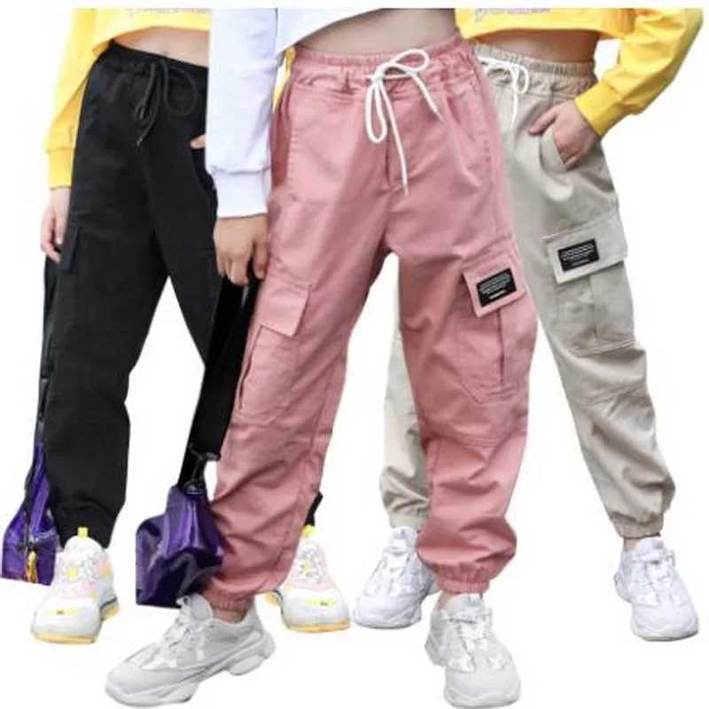 Kids Girls Sports Pants Fashion Pure Color Casual Cargo Pants For Teenage Boys Jogger Pants Children Trousers 6 8 10 12 14 YearT250318