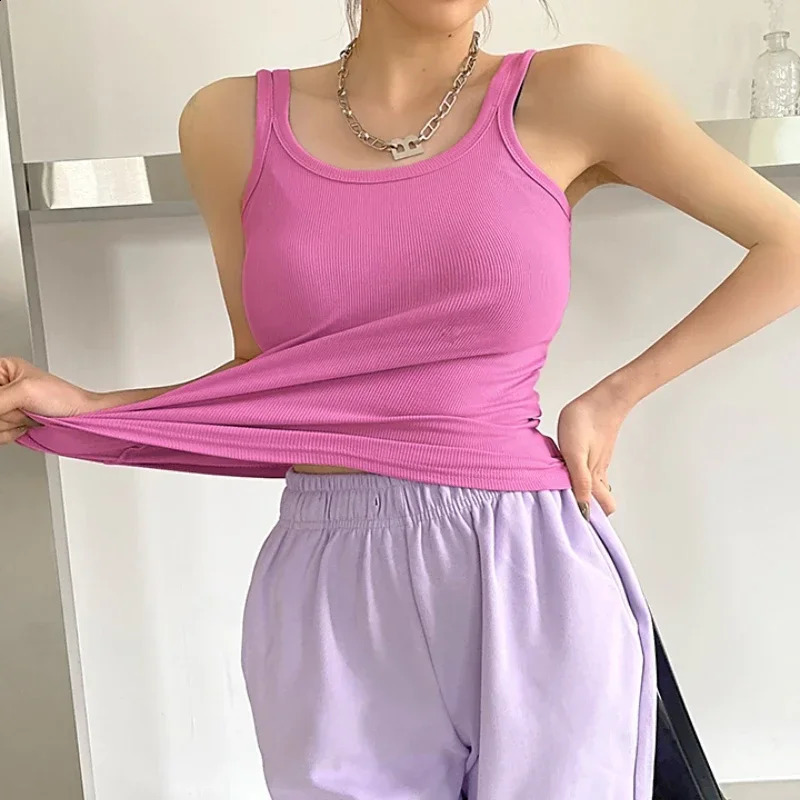 2025 solid color basic rib knitted vest womens summer retro sleeveless Camis 90s cool girls street clothing soft Tshirt 250319