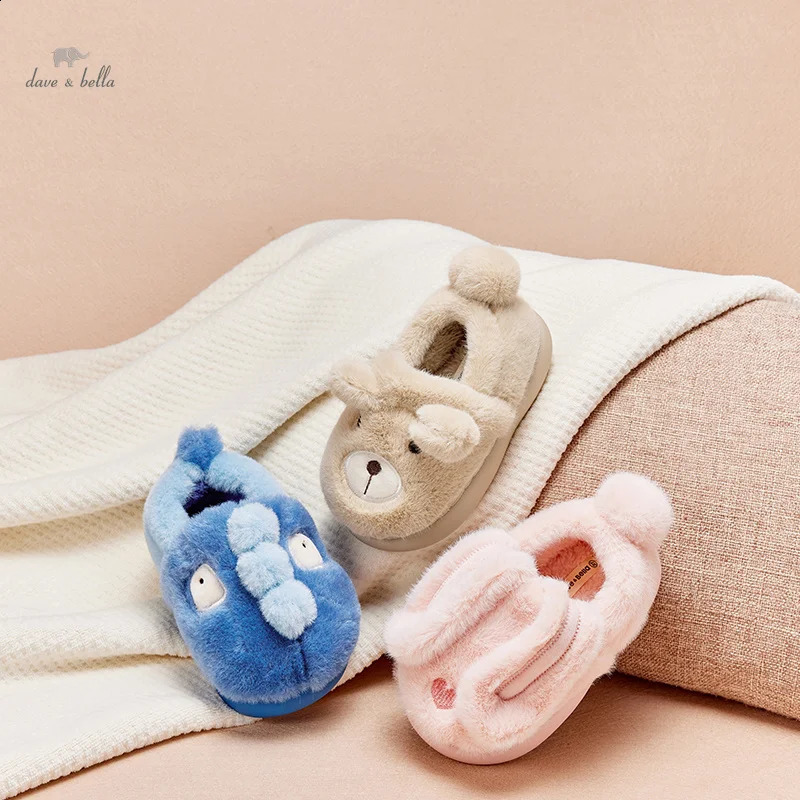 Dave Bella Childrens Plush Slide Childrens Cute Home Shoes Winter Warm and Soft Childrens Slide Baby Boys and Girls DB4238341 250318