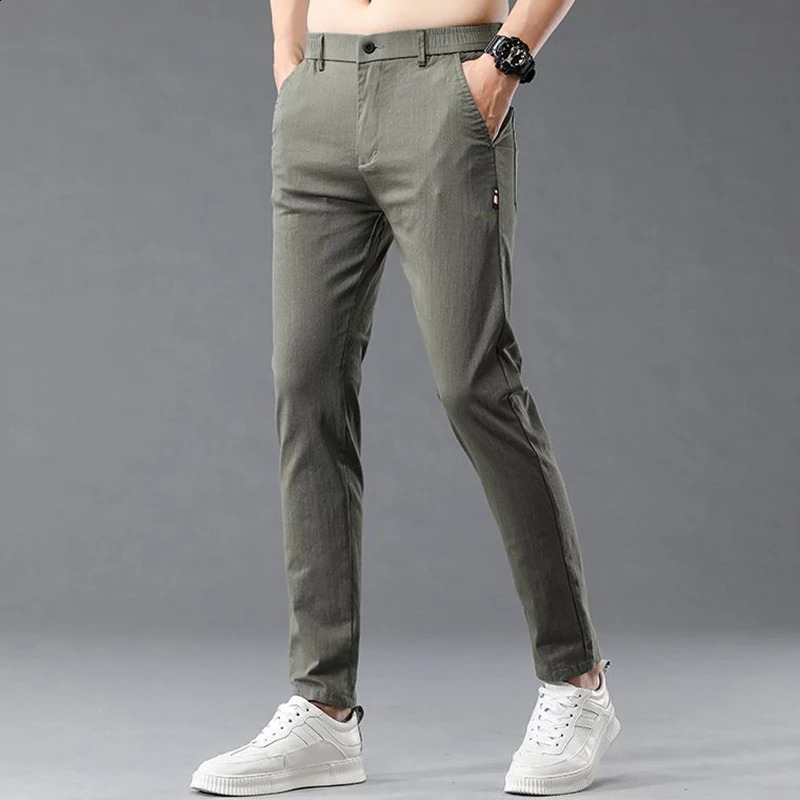 Mens Classic Solid Leisure Daily Pants Male Comfortable Elastic Waist Korean All Match Work Straight Leg Trousers 250311