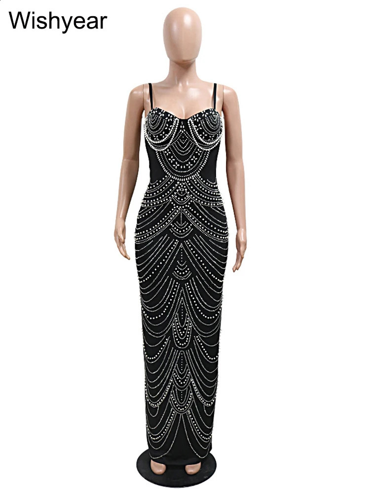 Sparkly Crystal Rhinestone Pearl Celebrities Gown Brown Dress Woman Strap Evening Party Birthday Prom Wedding Vestido 250327