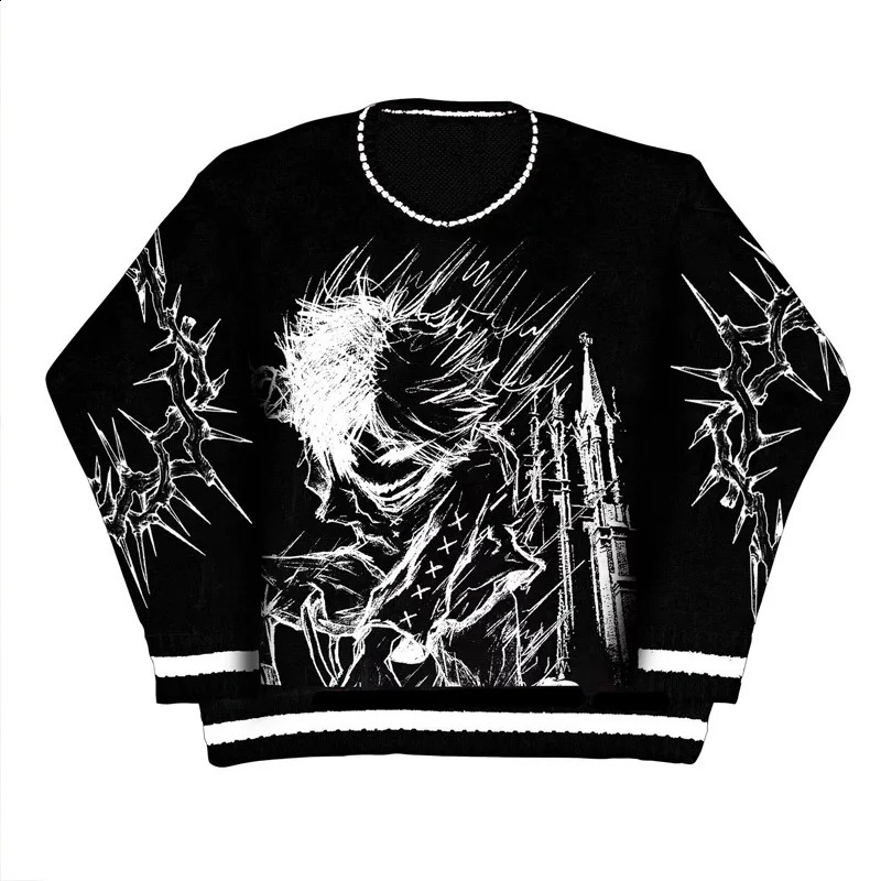 Dark wind autumn and winter street personality Gothic dark loose long sweater Y2K clothing INS 250318