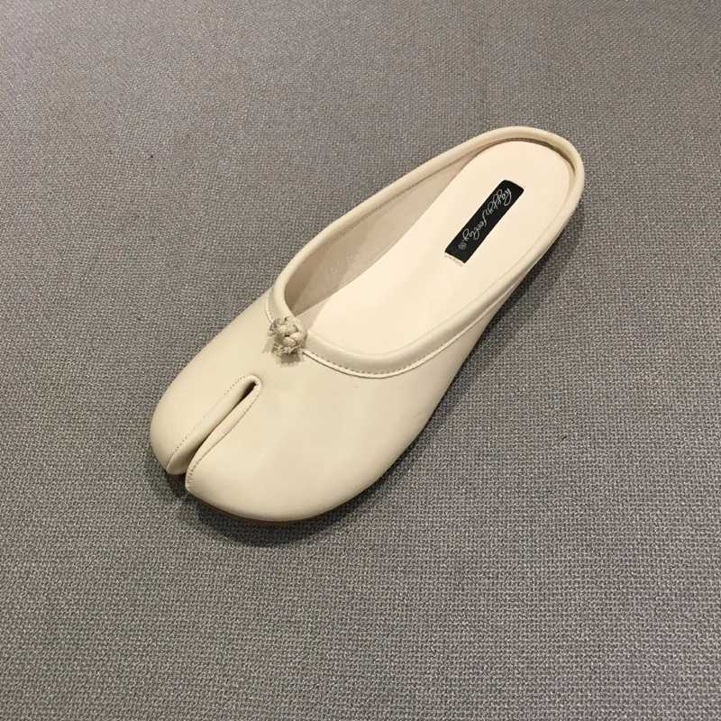flats or ninja round split toe shallow women single shoes lazy slip slingback mules slides leather casual loafersXJ250319