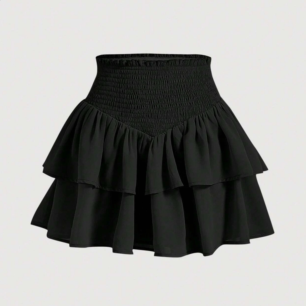 Mia Muse Womens Skirts All Season Daily Basic Plain High Waist Layered Mini Peplum Preppy Skirts 250319