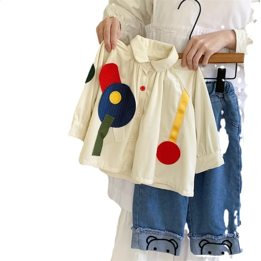 Ins Autumn Childrens Girls Shirt Cotton Western Ruffle Patch Princess Long Sleeve Baby Top 250319