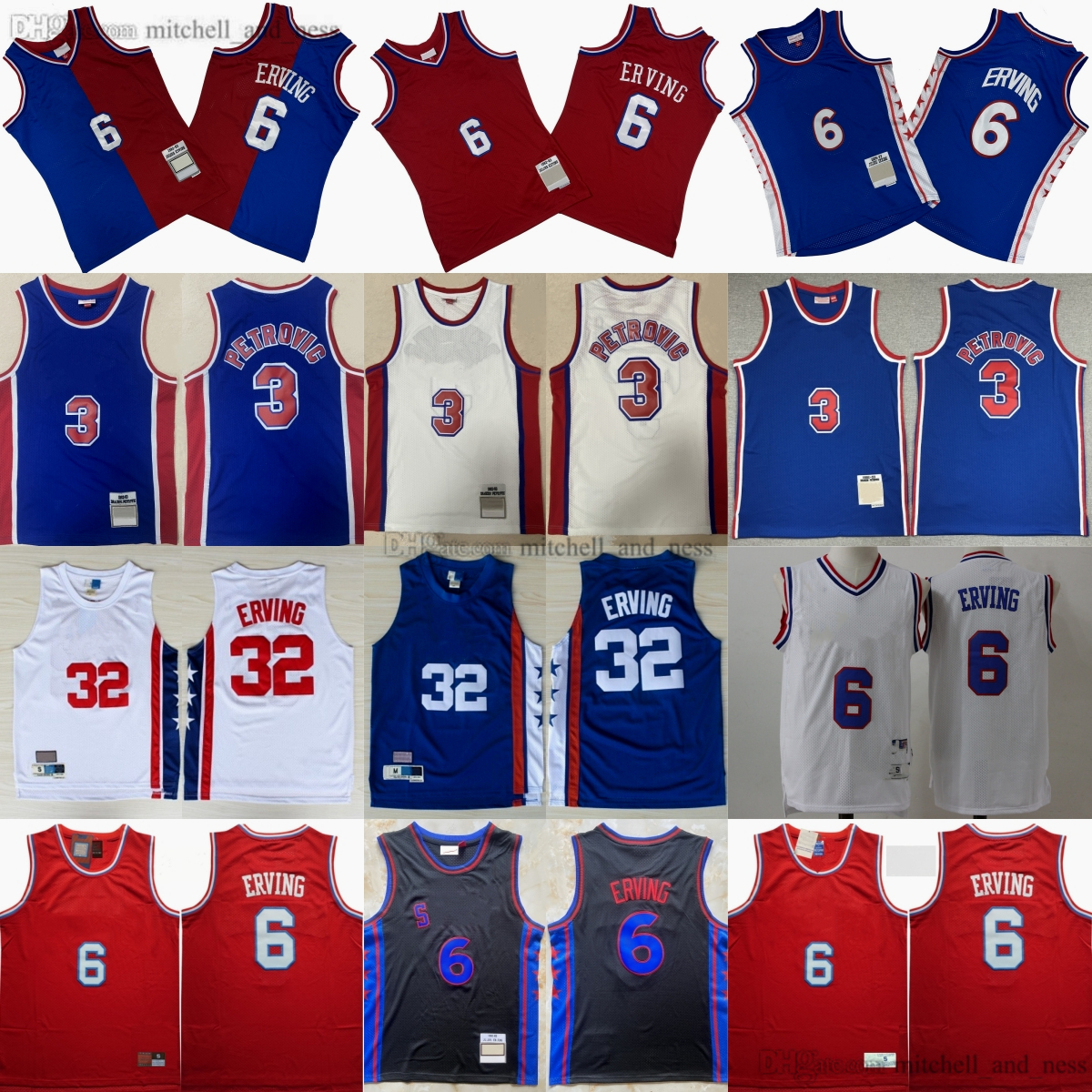 MitchellNess 1992-93 Classic Retro Basketball 3 Drazen Petrovic Jersey Vintage Stitched 32 Julius Erving Jerseys Blue White Breathable Sport Shirts