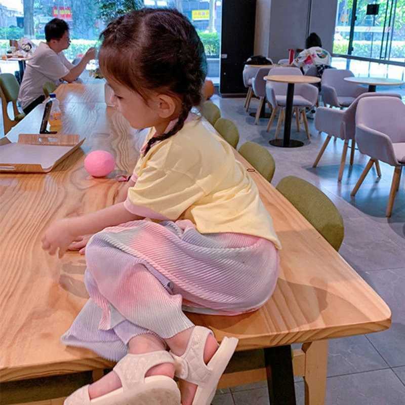 2024 Summer Girls Pants Childrens Wide Leg Pants Rainbow Mosquito Resistant Baby Trousers Youth Casual ClothingT250318