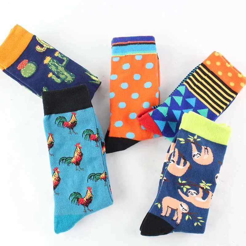 2024 New Hip Hop Cotton Mens Socks Harajuku Happy Fun Animal Flamingo Penguin Chili Dress Socks Mens Wedding Christmas Gift X250319