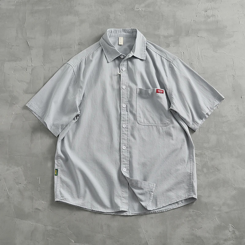 Vintage work shirt Short Sleeve shirt Mens loose cotton sleeved coat shirt 250317