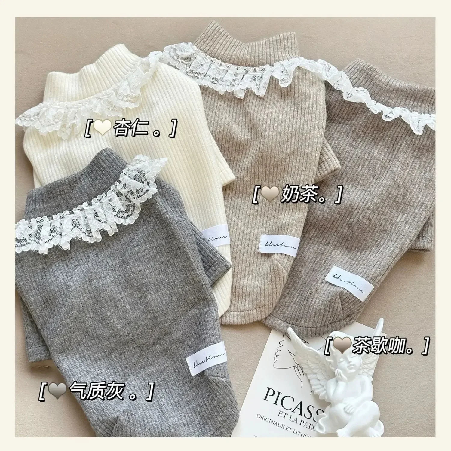 Lace Collar Base Shirts Dog Clothes Solid Color Small Dogs Clothing Kawaii Fashion Spring Autumn Outfits Girl Maltese Pet Items 250318
