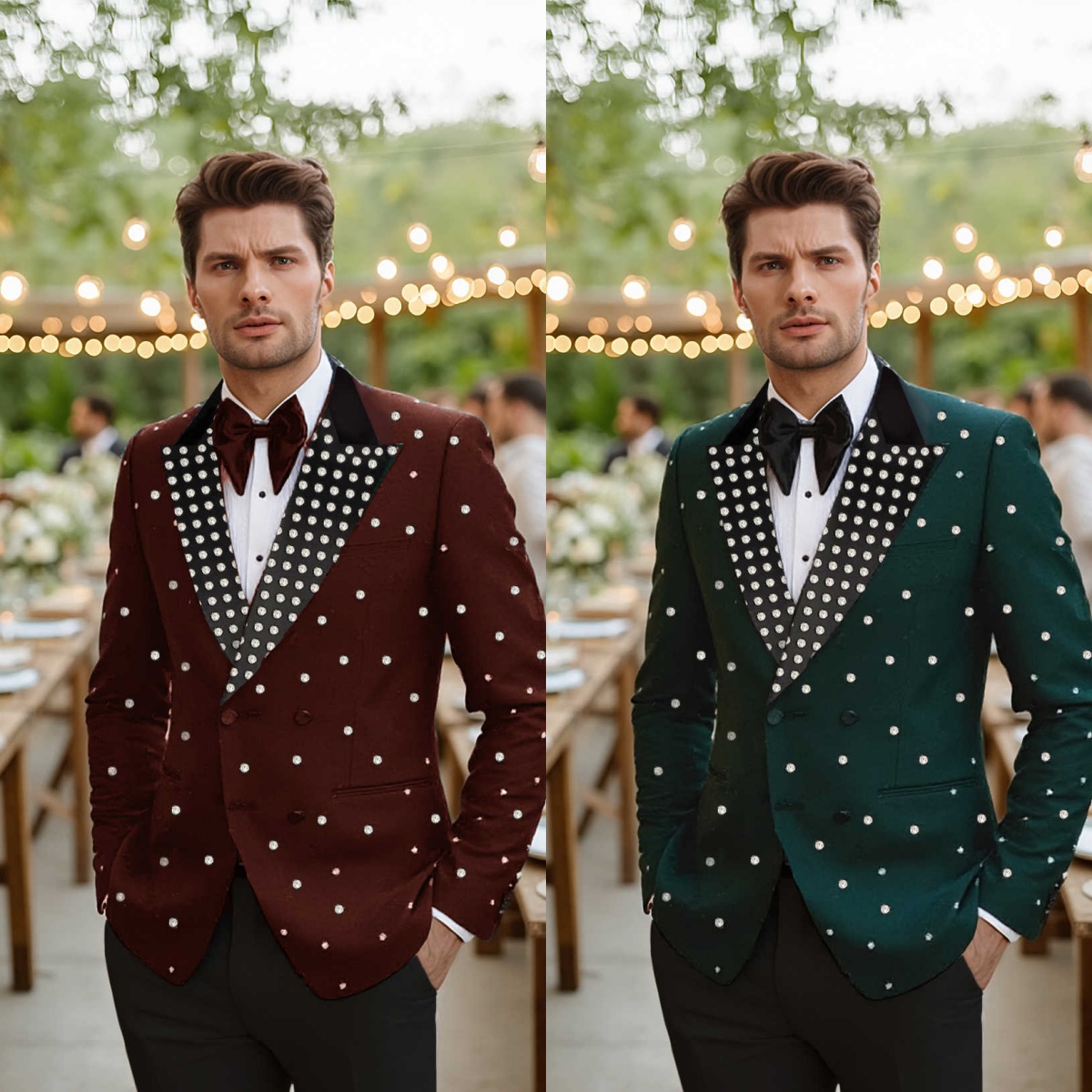 Handsome Beads Groom Wedding Wear Classic Fit Double Breasted Mens Party Banquet Birthday Pants Suits 2 Pieces Customized