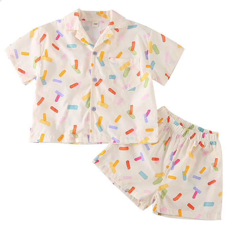 2025 Sibling Matching Summer Sets Fun Prints Cotton Outfits For Kids Boys Girls Short Sleeve Dress Clothing Suit Trendy 250319