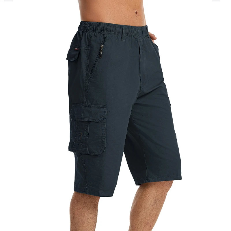 Plus 6XL calf length cargo shorts mens casual breathable summer pants multi pocket work drawstring 250319