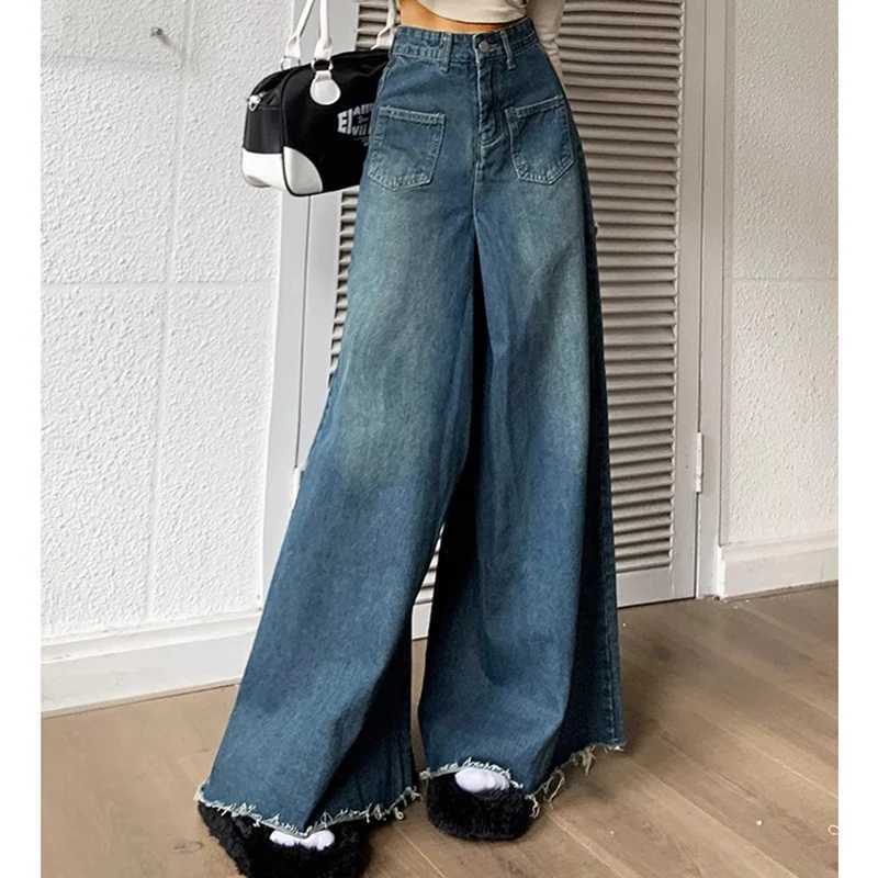 Womens high waisted punk bag jeans womens retro streetwear loose pants girls fashion Harajuku blue denim shortsT250319