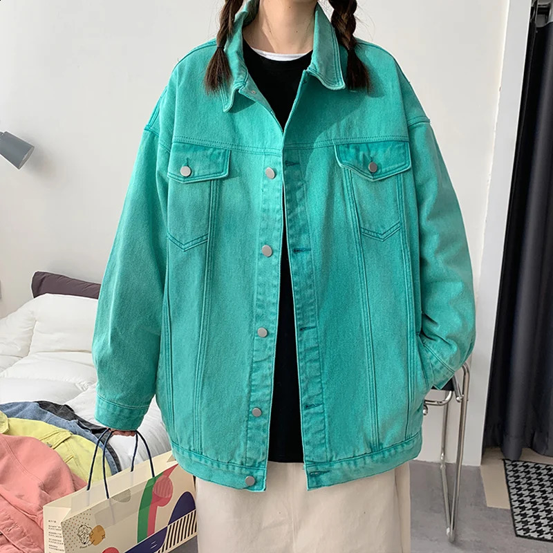 2025 Autumn Jeans Jacket Women Big Pocket Coats Female Oversize Turndown Collar Loose Blue Casual Denim 250319