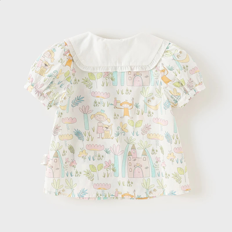 Dave Bella Children Polo Shirts Summer Short Sleeved Baby Girls Floral Print Top Shirt Clothing Kids Cotton Tshirts DB2241043 250319