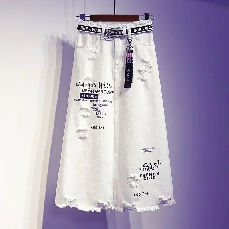 Womens Leather Pants White Cowboy Long Leather Pants Letter Printing Korean Style Fashion Hole Oversized Womens Leather Pants 250317
