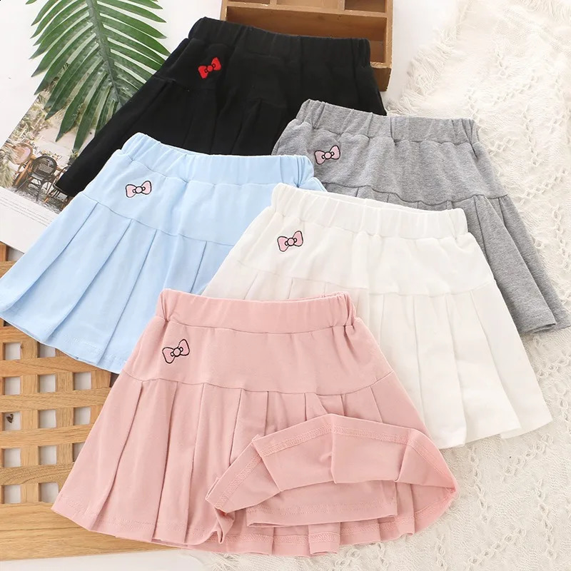 Girls Skirt 2025 Summer Cute Sweet Solid Outer Wear Casual Simple Pleated Kids Skirt Safety Pants n 4-10Y 250319