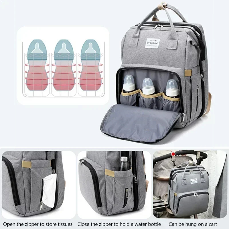 Mommy Diaper Bags Baby Bed Mother Large Capacity Nappy Milk Bottle Backpacks with Changing Mat Convenient Baby Nursing Bags 250319
