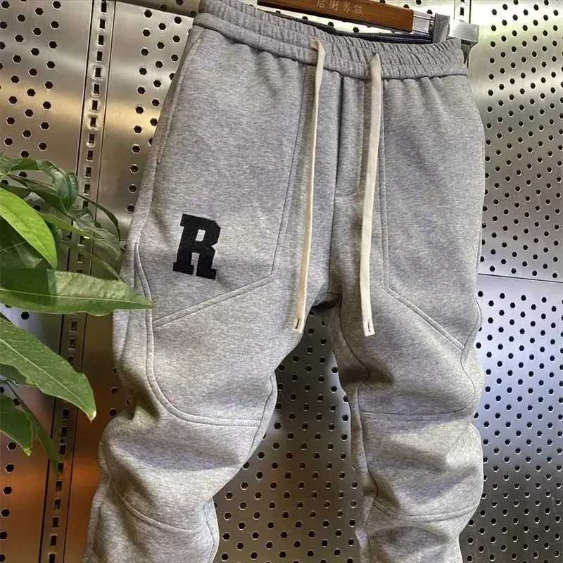 Autumn Mens Cotton Sport Pants High Street Joggers R Embroidery Trousers 9-Minute Sweatpants Fashionable Mens Clothing 2024 X250319
