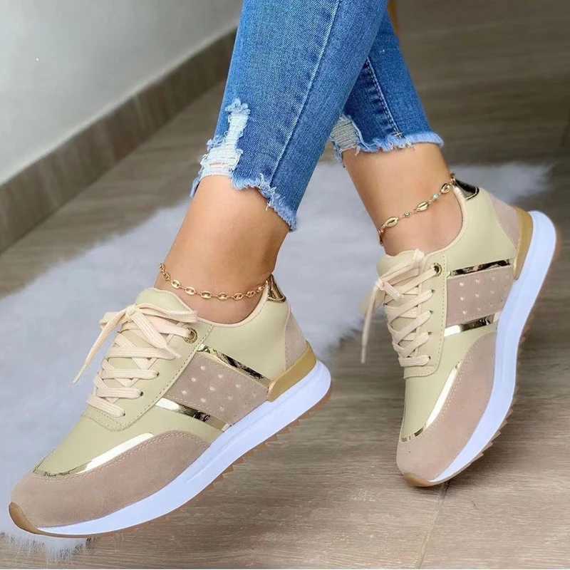 New Wen Sneakers Platform Shoes Leather Patchwork Casual Sport Shoes Ladies Outdoor Running Vcani Shoes Zapatillas Mujer Z250319