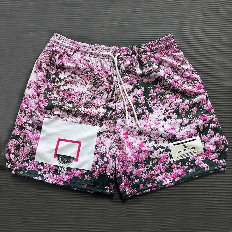 Sakura Wind Shorts mens and womens mesh quick dry loose plus size basketball quarter shorts W250319