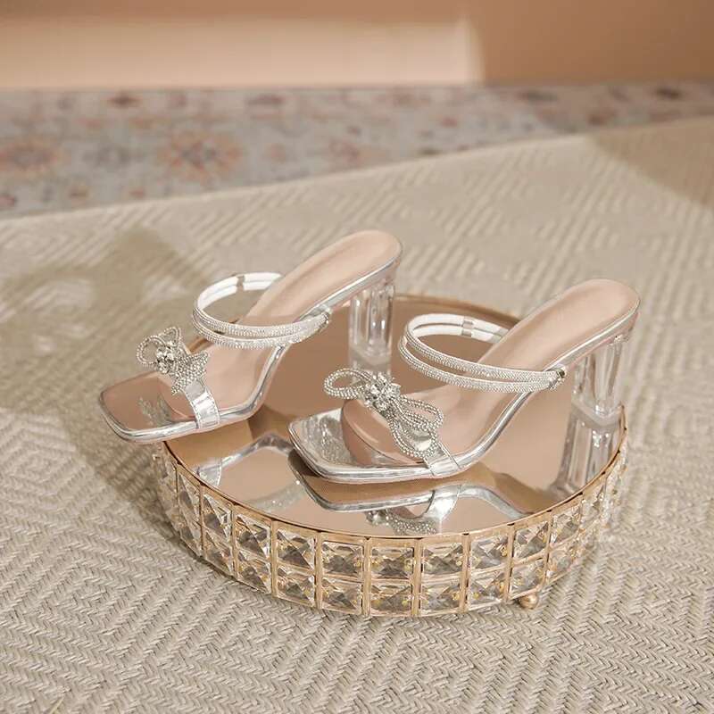 Wedge Heels Size Square Chunky Women Transparent High Heel Open Toe Summer Sandals Two Wearing Gold Sier Heels
