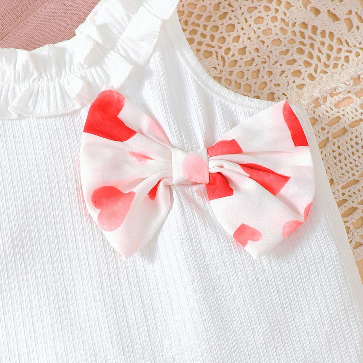Kid Girls Summer Set Off Shoulder Bow Top Love the heart Printed Irregular Half Skirt Fashion Set Suitable for Girls Aged 4-7 250319