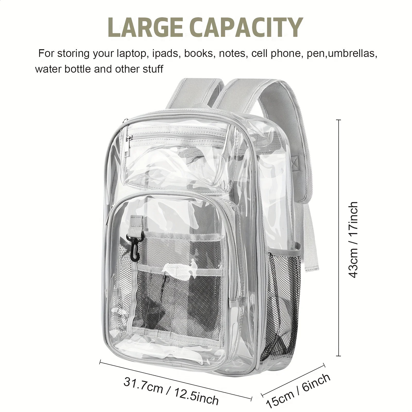 Clear Backpack Large Heavy Duty PVC Transparent Backpack See Through With Reinforced Straps Backpack Clear Bookbag for School 250314