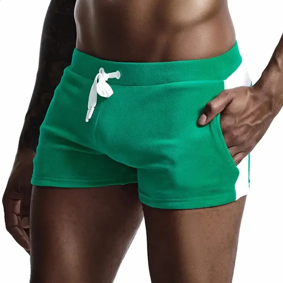Seobean Mens Velvet Sweater Shorts Retro Boxer Gym Underwear Thick Pants Pocket Jogger 250319