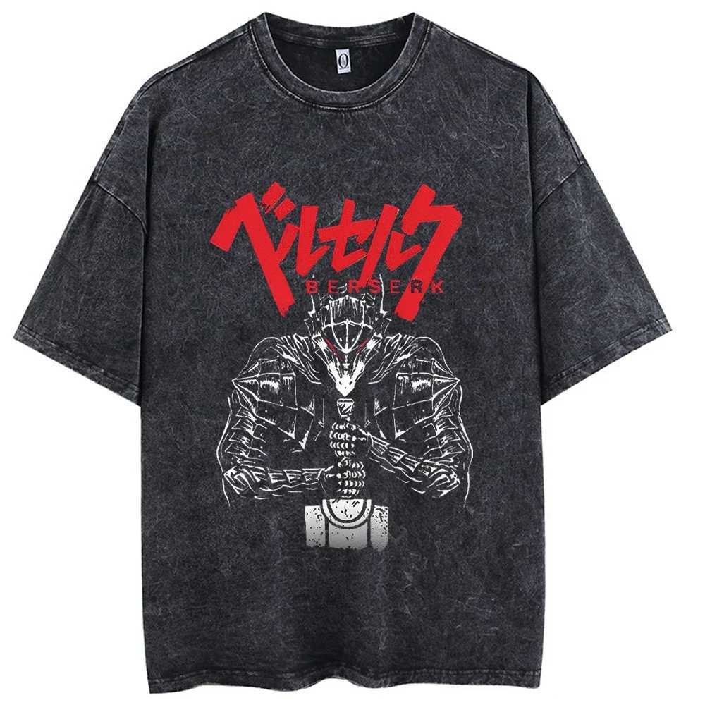 Mens Hip Hop T-shirt Retro Street Clothing Retro Laundry Anime Pattern Harajuku Cotton Casual Short SleeveT250318