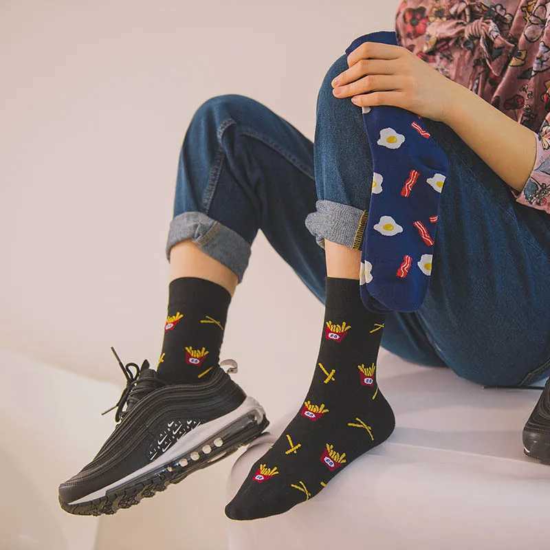 Harajuku Happy SOCKS Mens Fun Cartoon Fruit Avocado BaNANA Burger Cheese Biscuit Chicken Food SOCKS Skateboarding SOCKS X250319