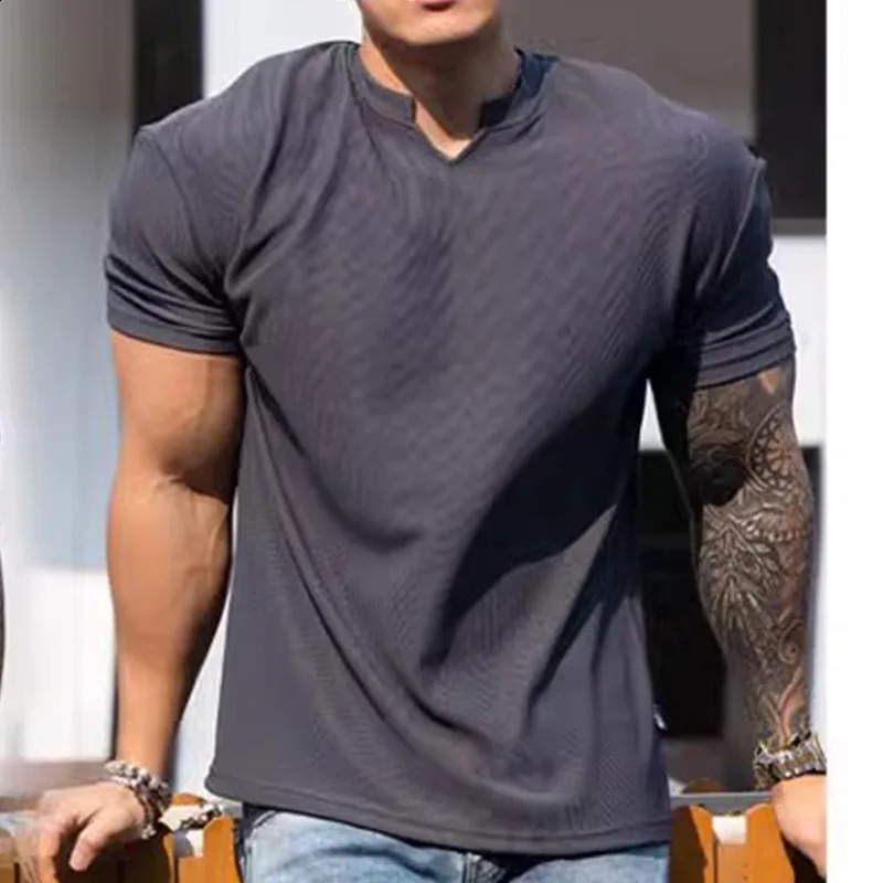 280g heavyduty Tshirt fabric shoulder pad with large wrinkle resistant quick drying fitness suit mens sports short sleeved 250317