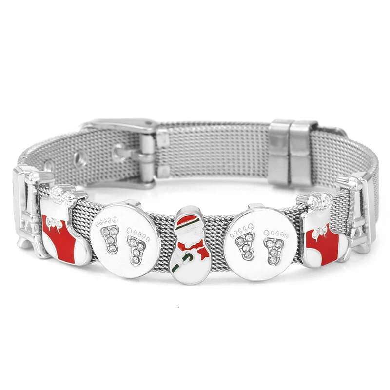 New Trendy 10mm Snowman Boots Beads Charm Bracelets DIY Mesh Keeper Bracelet Pulseras Mujer For Women Men Christmas Jewelry Gift