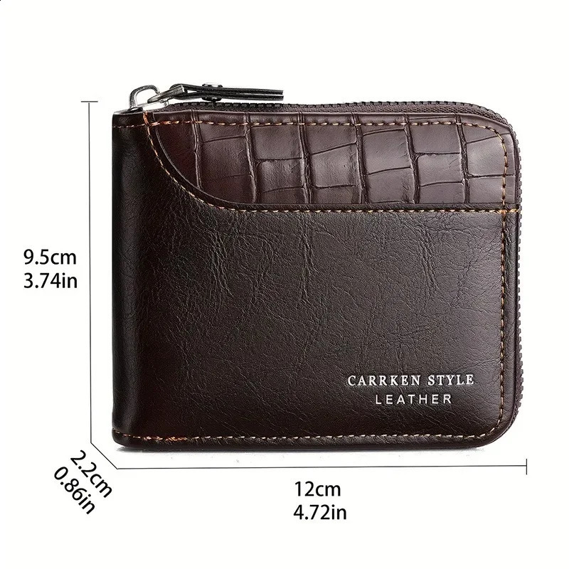 Leather mens wallet mens wallet mens zipper card holder with coin pocket Rfid wallet mens money bag gift 250318