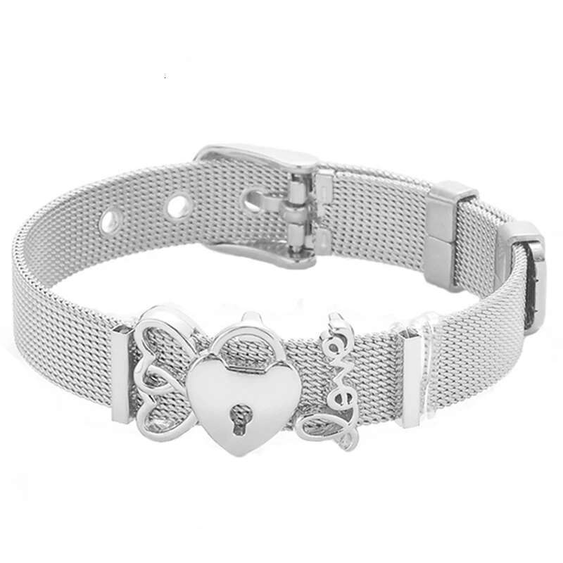 Fashion Stainless Steel For Woman Men Bracelet Mesh Bracelet Set Crystal Heart Anchor Charm Fine Bracelet Bangle Female Lover