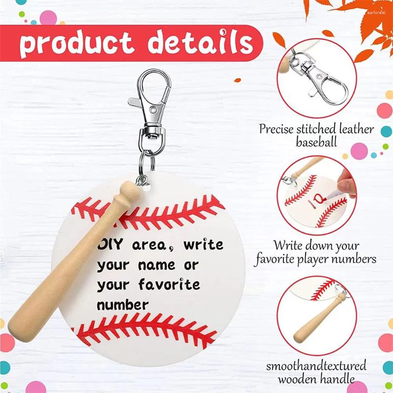 Newest Keychains 12Set Baseball Acrylic Keychain With Mini Bat Keyring Sports DIY For Crafting Party Favors