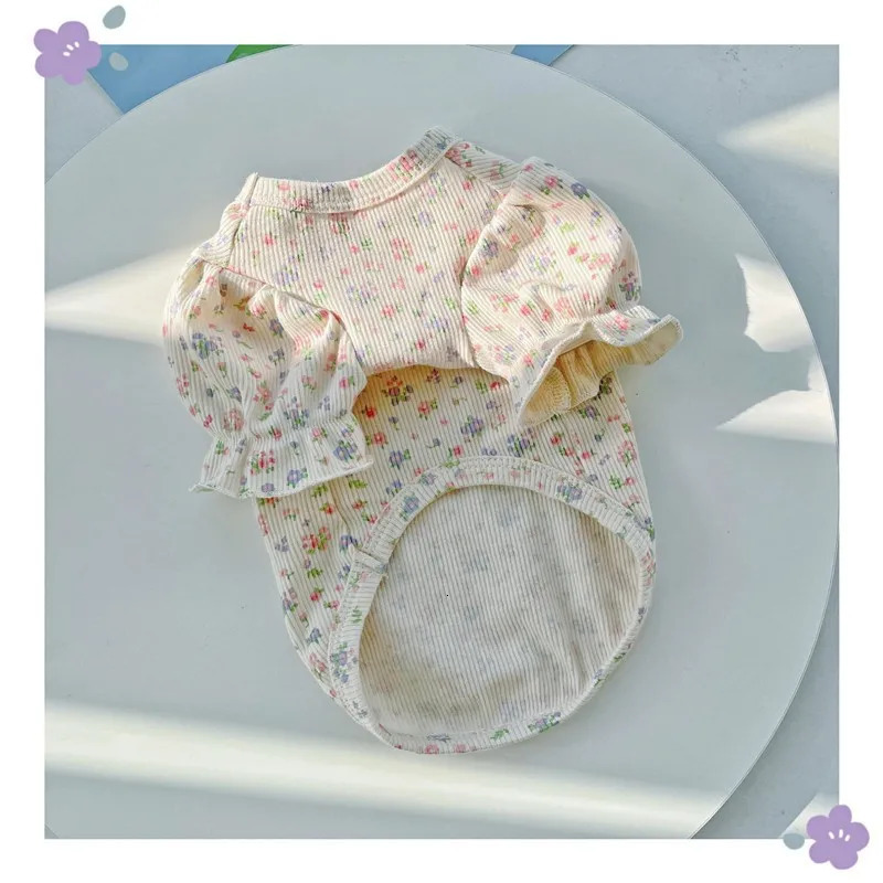 Puff sleeves floral prints spring and summer dog T-shirts cute little dogs wearing princess shirts in summer 250318
